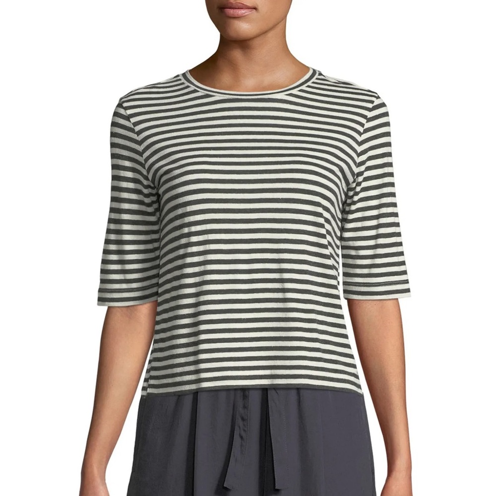 Almost New Vince Stripe Elbow Sleeve Tee Shirt size XS Green & White